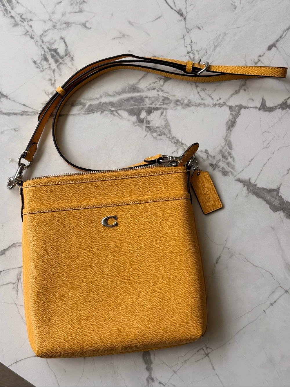 Coach Mustard Yellow Pebbled Leather Crossbody Bag